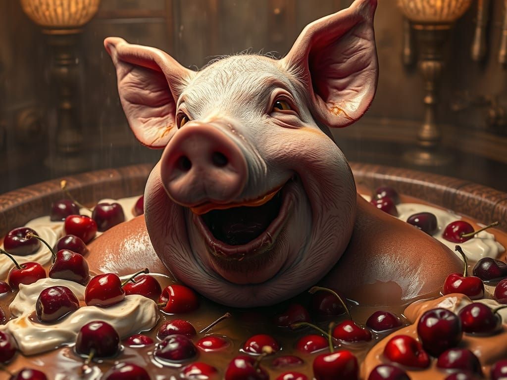 Man-Pig in Chocolate Fountain, Dark Luxury Style