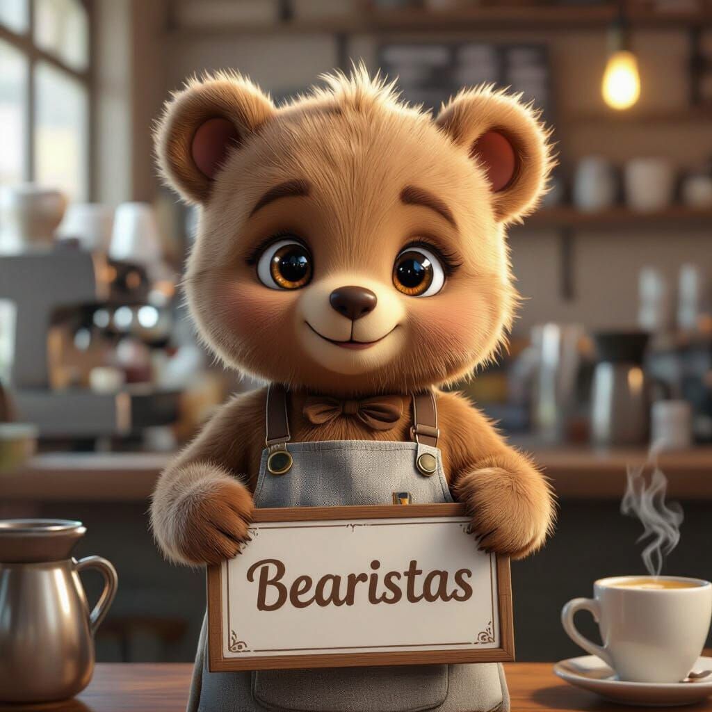 Cute Baby Bear Barista in Detailed 3D Anime Art