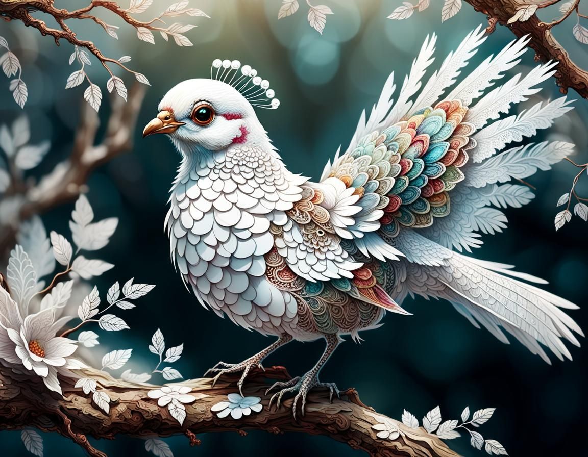 Lace Pheasant on Branch: Digital Matte Painting