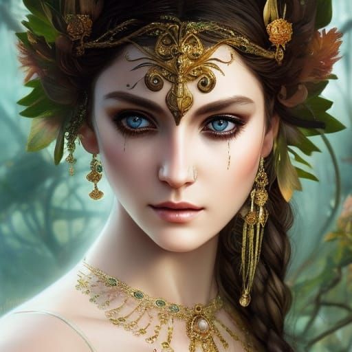 Enchanting Woodland Elf Portrait with Flowers