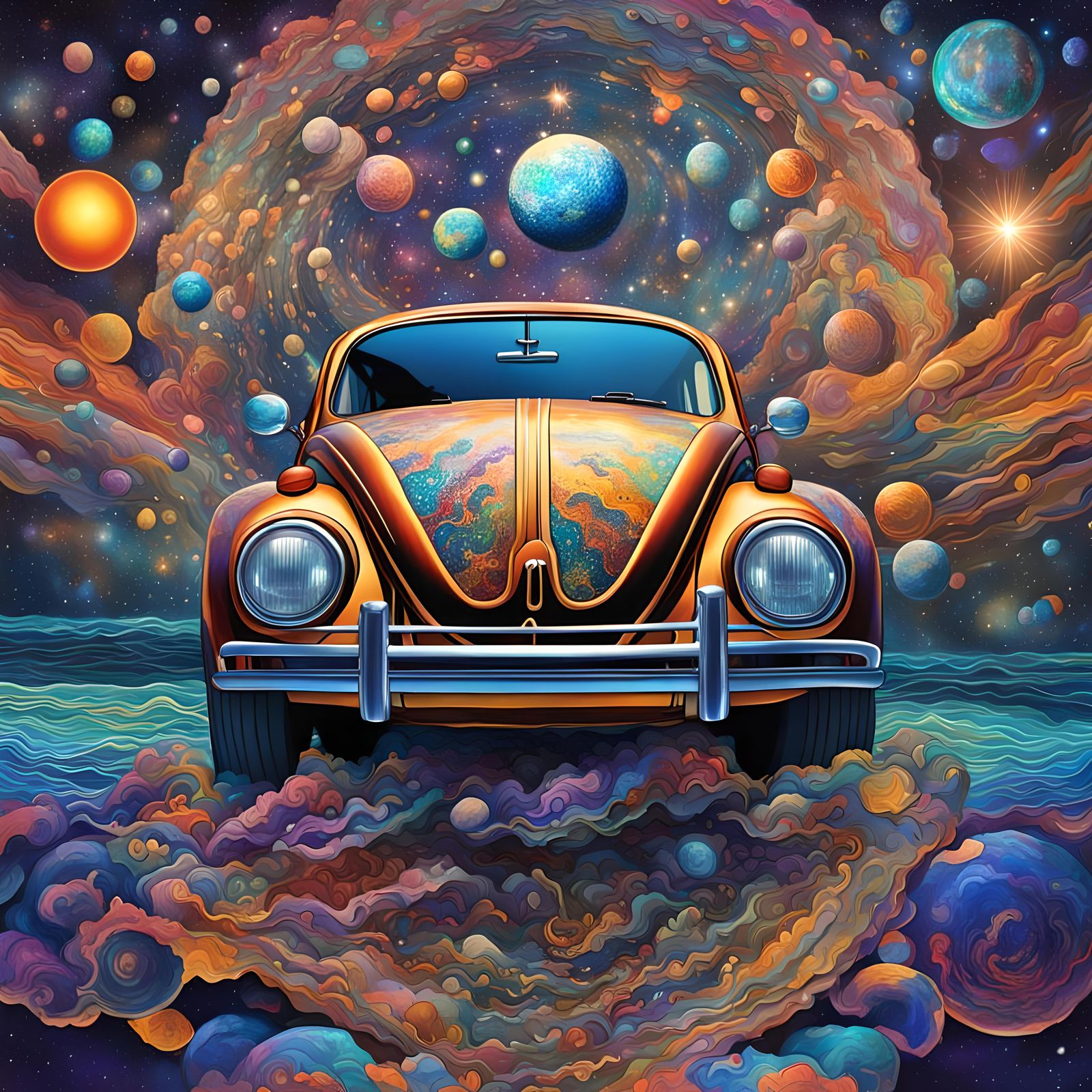 Volkswagen Beetle in Dream Shards: Astral Cosmic Illustratio...