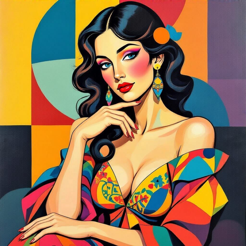 Vibrant Woman in Geometric Pop Art Style