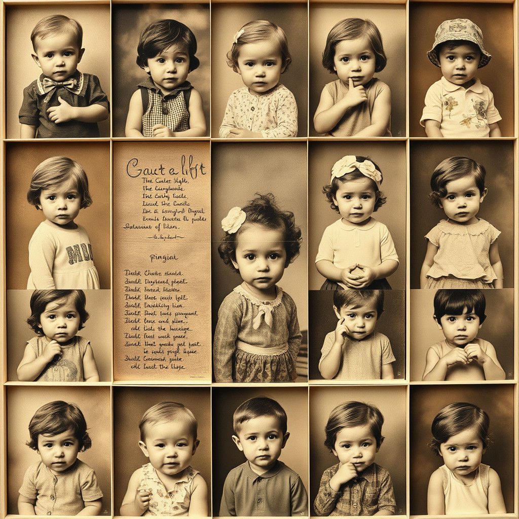 Knolling of Vintage Sepia Children's Photographs