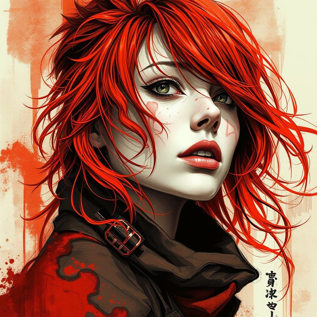 Majestic Redhead Woman in Cyberpunk Style