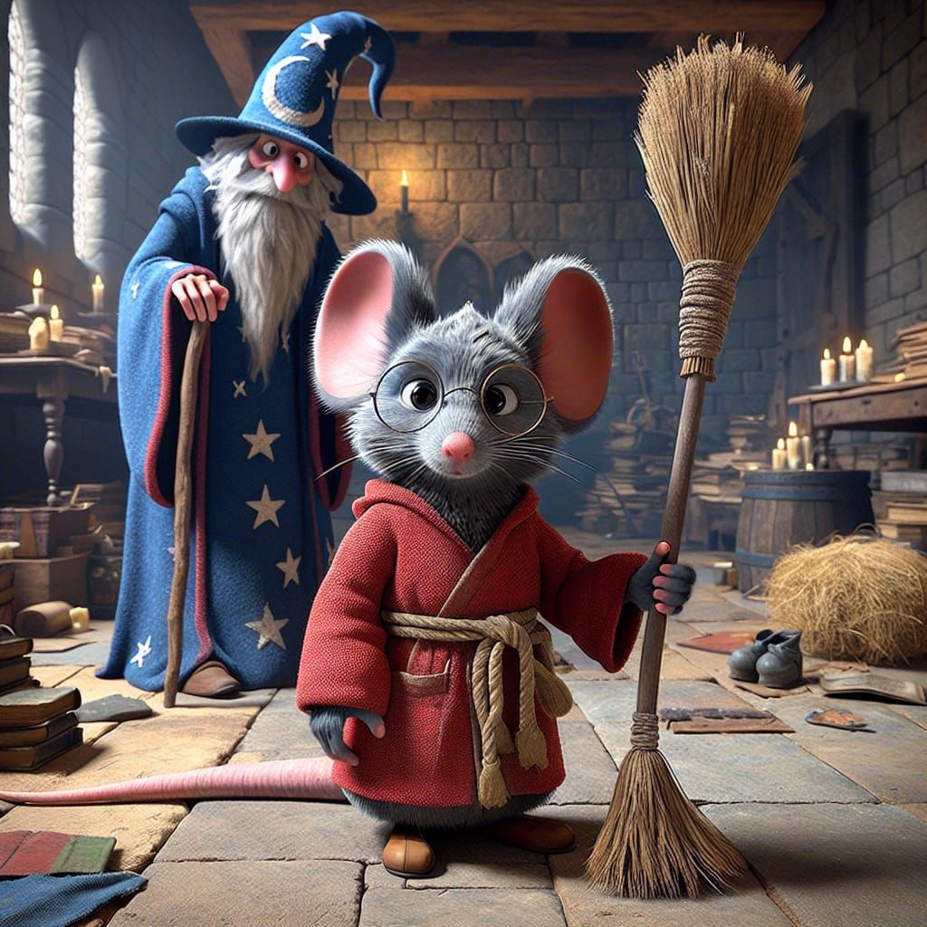 Cartoon Mouse Wizard Tower Scene