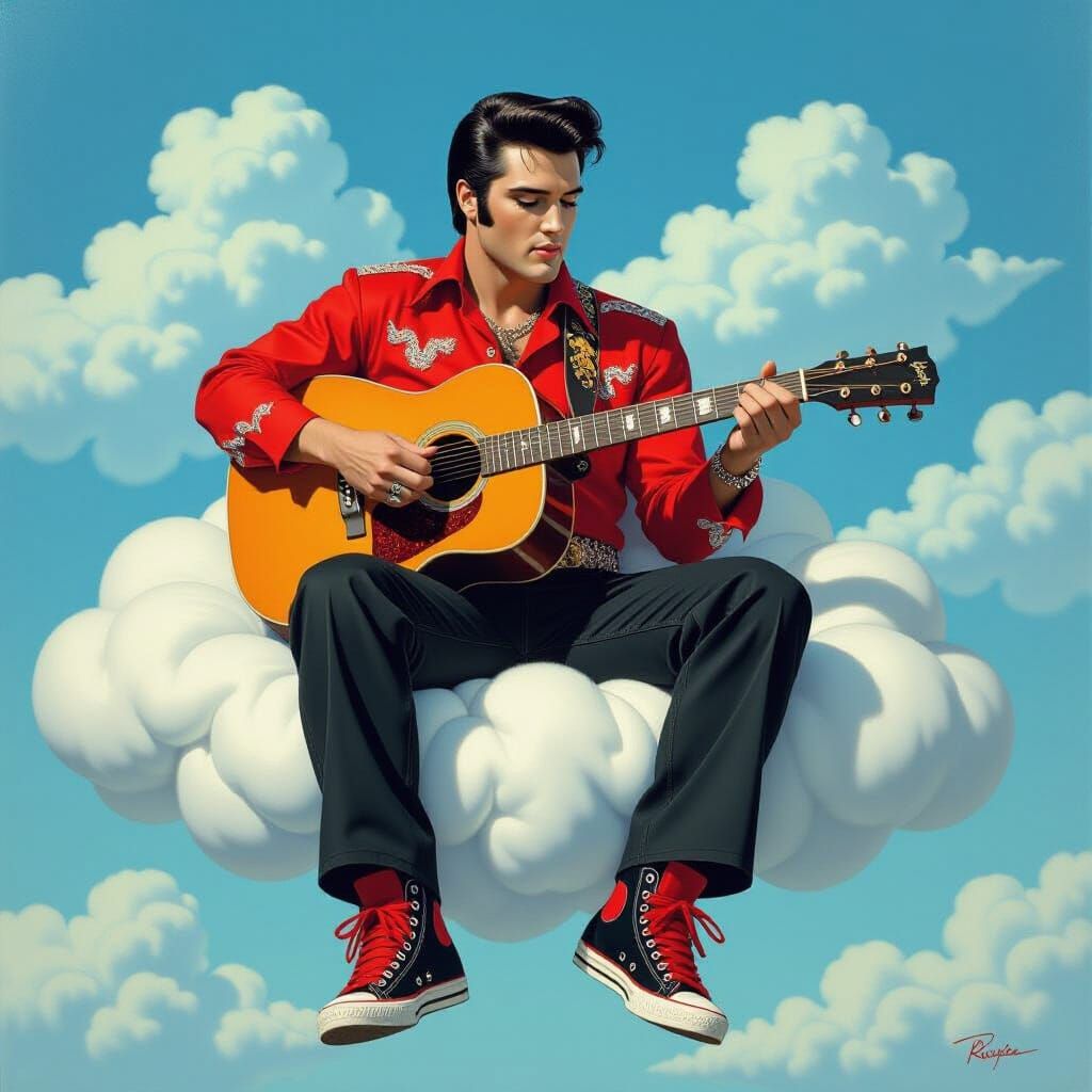 Elvis Presley on Cloud, Dreamlike Digital Art