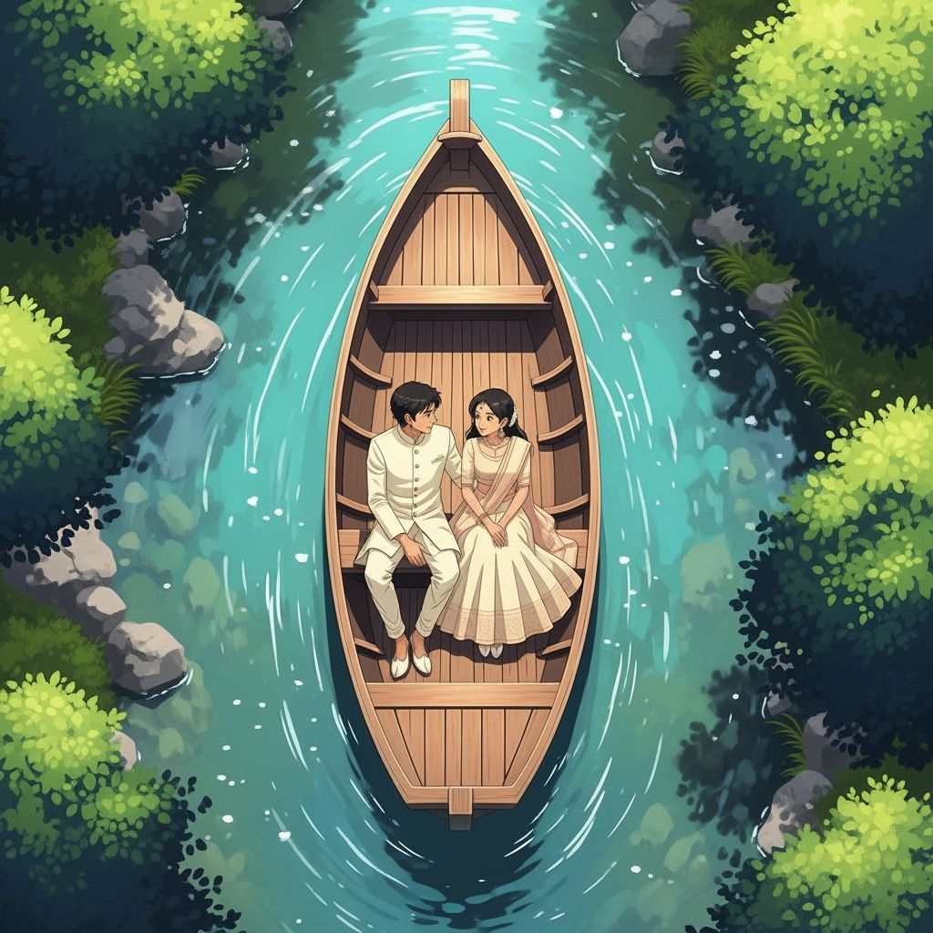 Couple in Traditional Indian Attire, Ghibli Anime Style
