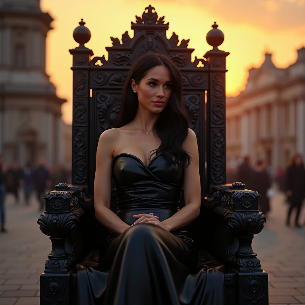 Regal Empress in Black Latex Throne, Trafalgar Square