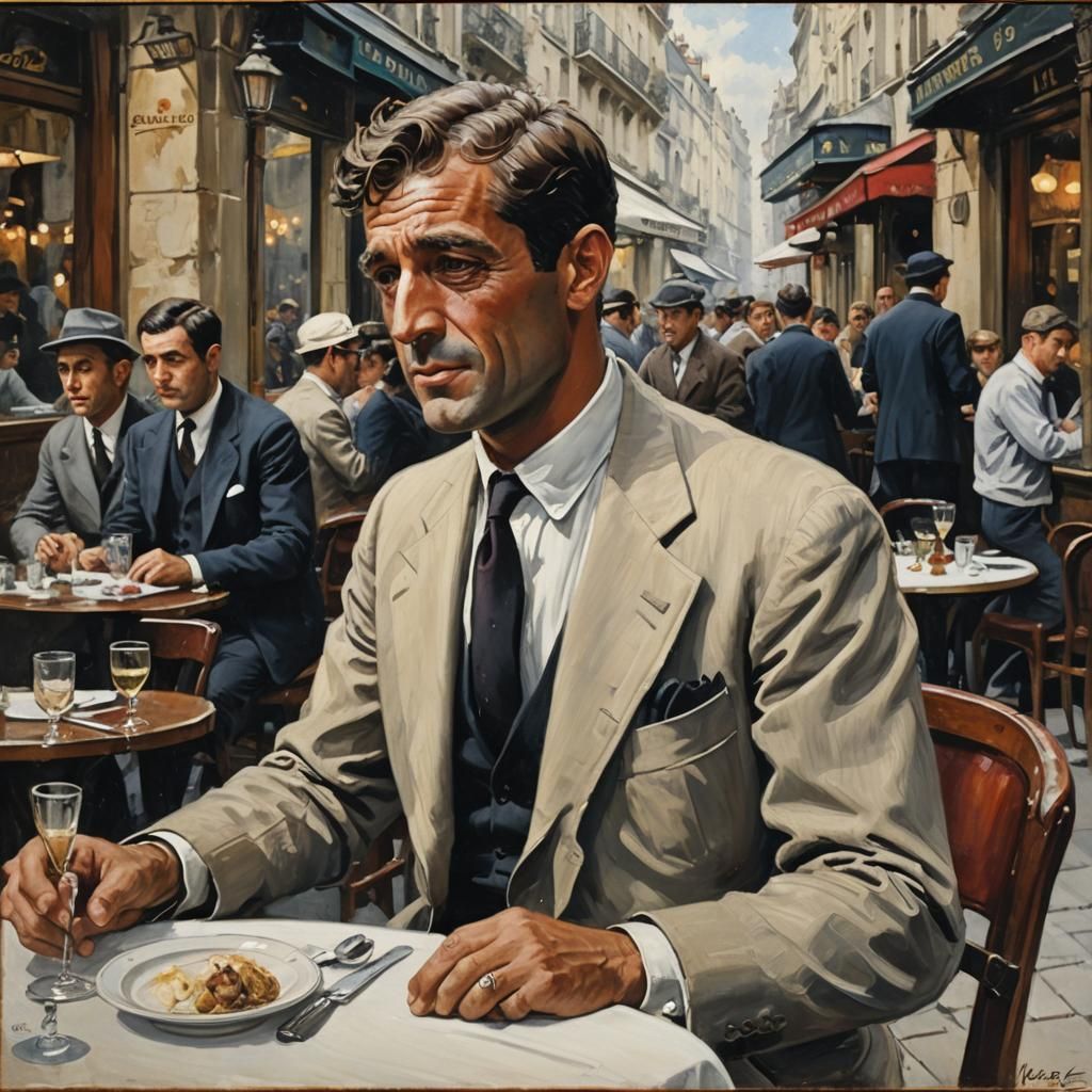 Belmondo in Paris Restaurant, Oil Painting