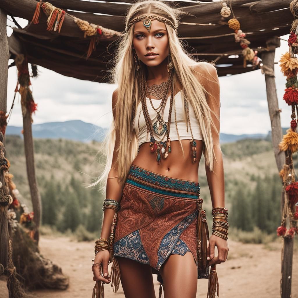 Boho Gypsy Girl with Braids in Digital Art