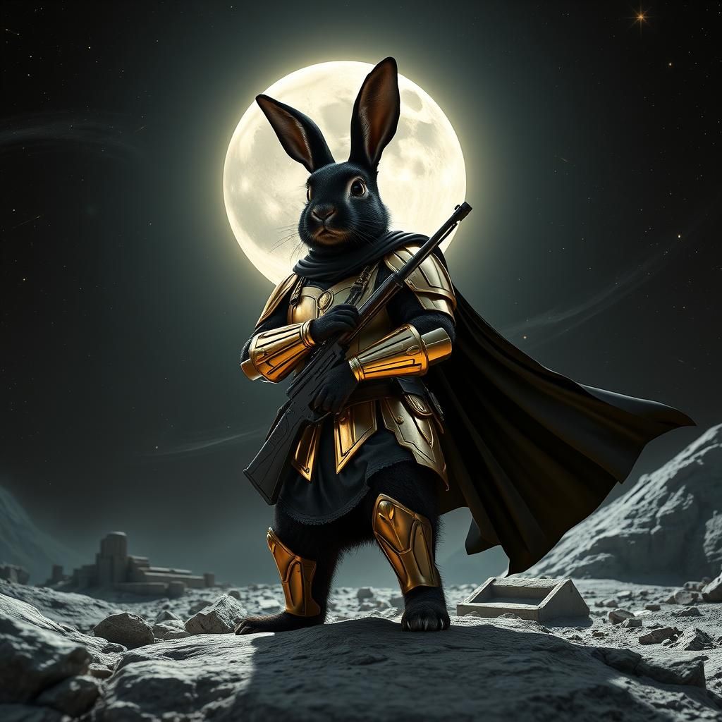 Mandalorian Rabbit Hero on Moon