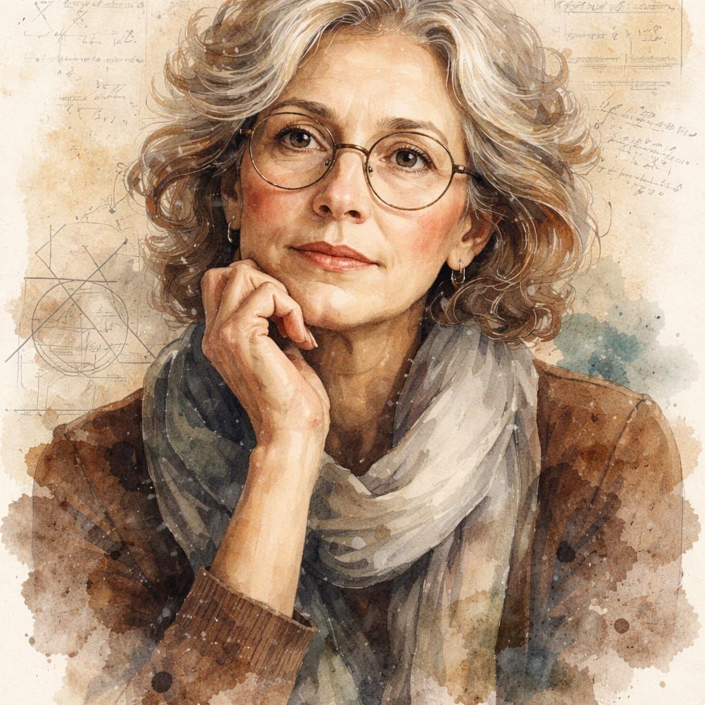 Expressive Watercolor Portrait in Mixed-Media Collage Style