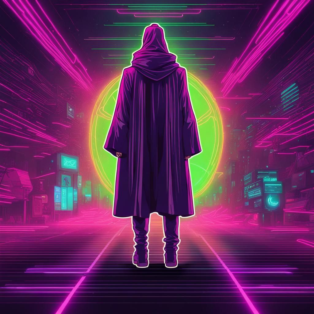 Synthwave Mage Cloak in Neon Retro Style