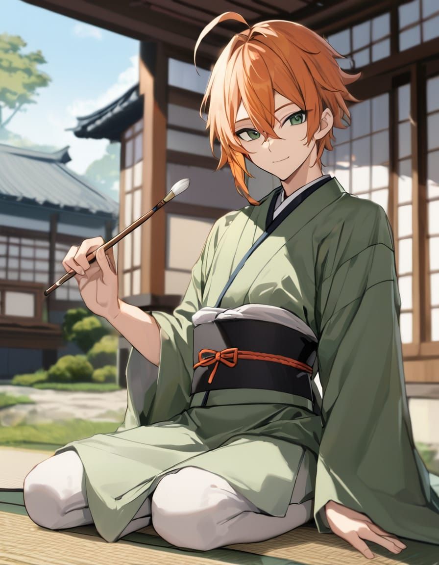 Bishounen Artist in Japanese Garden