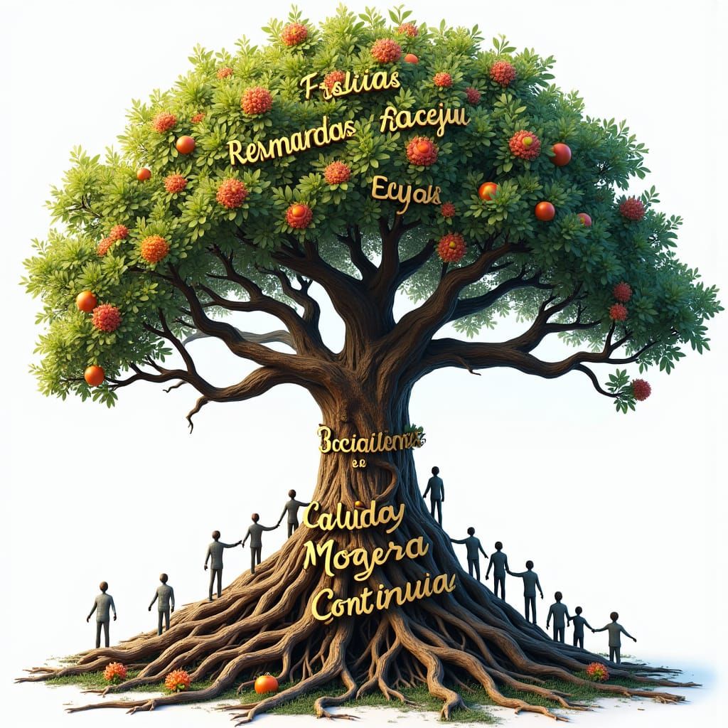 Tree of People with Words in Fantasy Style