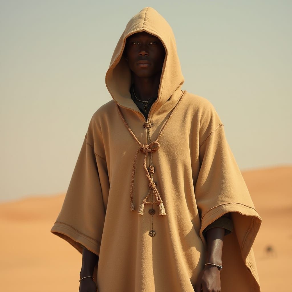 Traditional Algerian Qashabiya Cloak in Earthy Tones