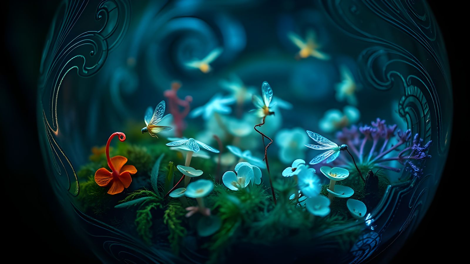 Bioluminescent Fairy Garden in Glass Terrarium