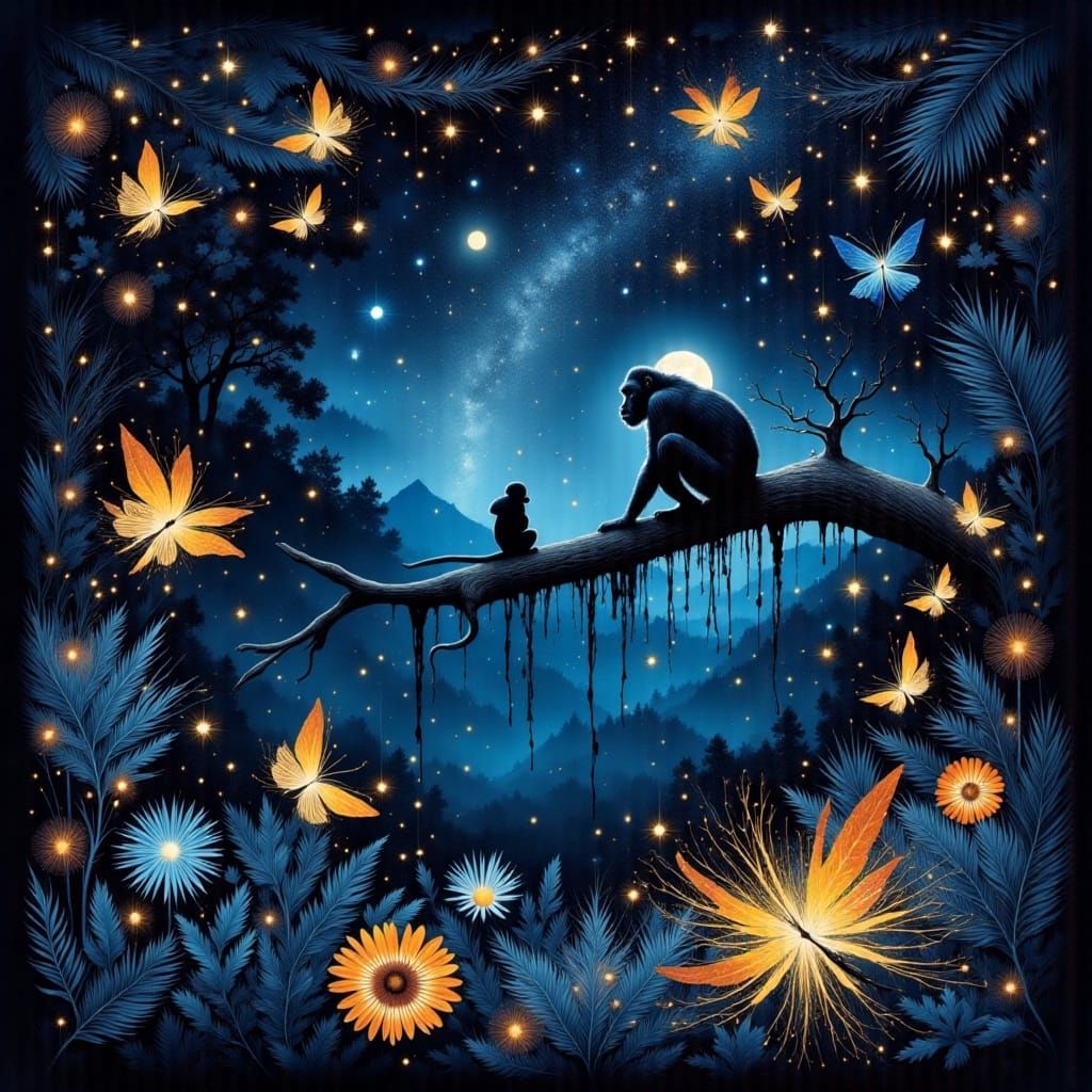 Enchanted Jungle Night with Fairy Lights and Glowing Wildlif...