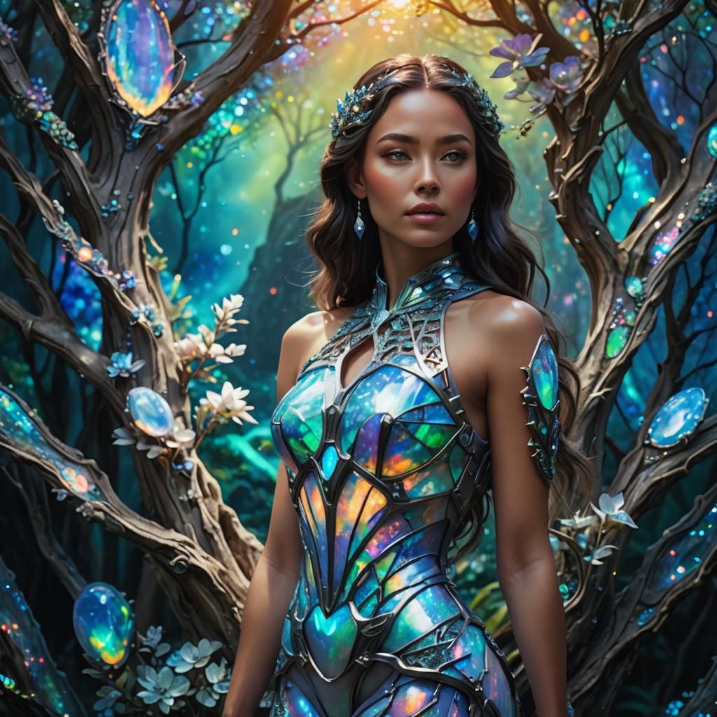 Opal Adorned Woman in Sci-Fi Hyperrealistic Portrait