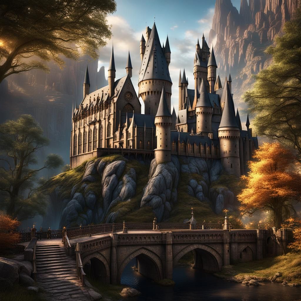 Detailed Matte Painting of Hogwarts in Fantasy Style