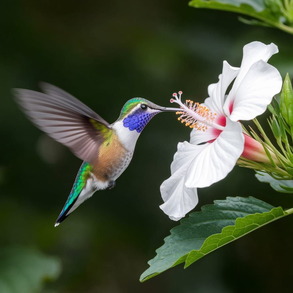 Hummingbird Sipping Nectar from Hibiscus Flower
