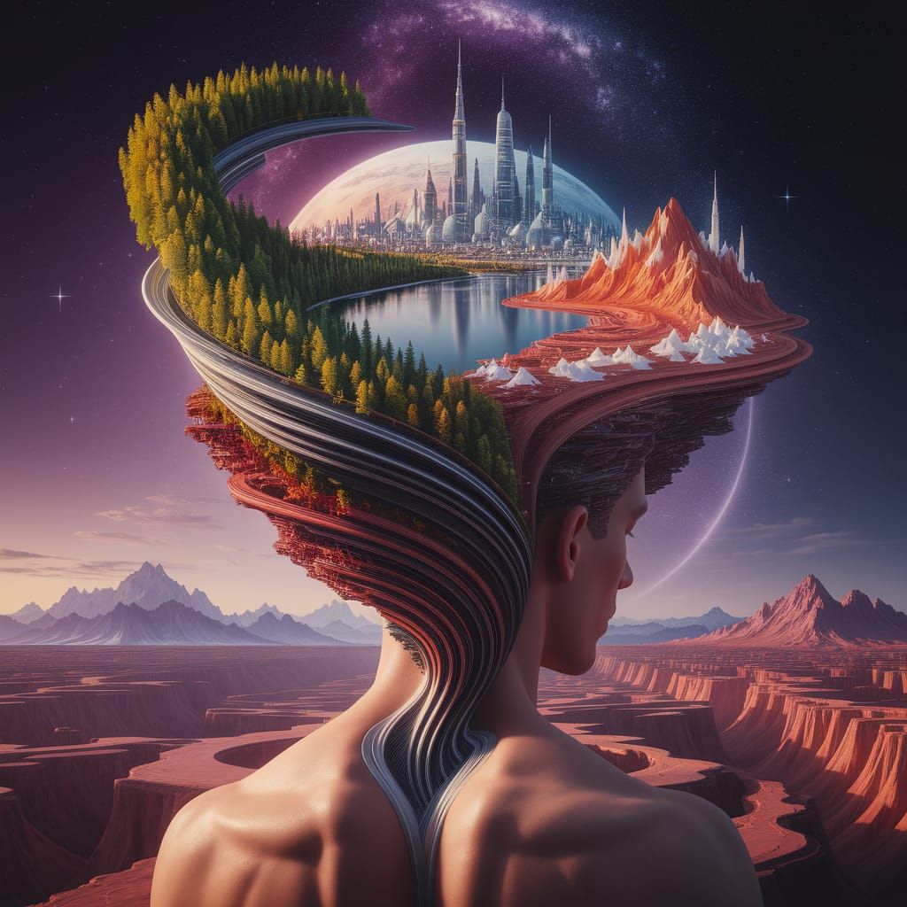 Surreal Landscape Bursts From Explorer's Head