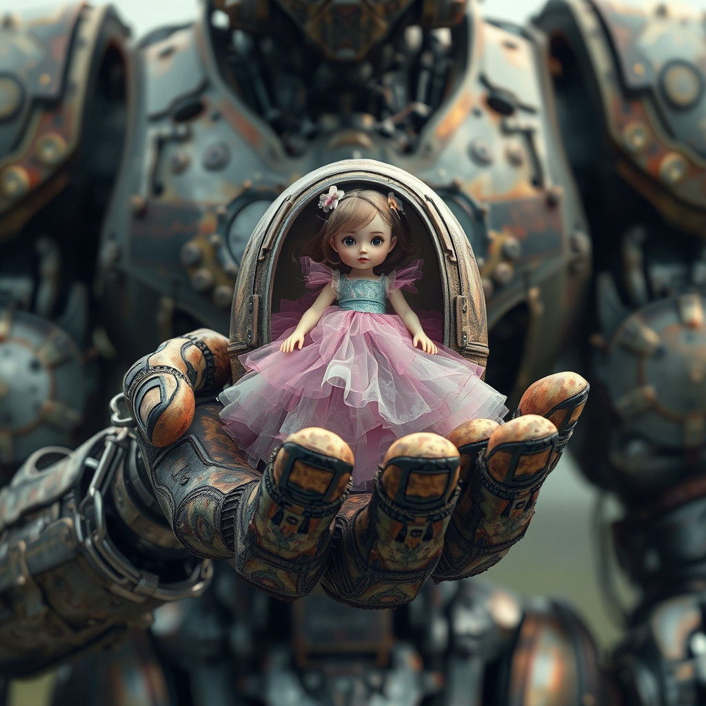 Robot and Girl: Detailed Fantasy Concept Art