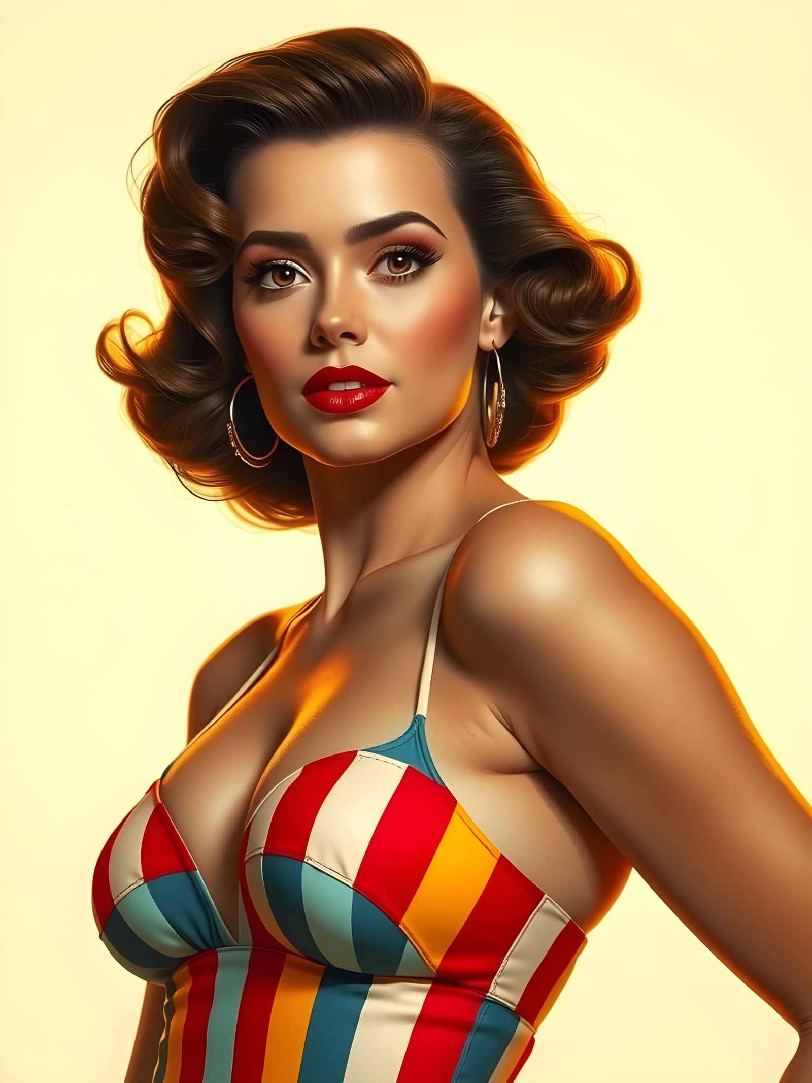 Hyperrealistic 1950s Actress in Glamorous Swimsuit