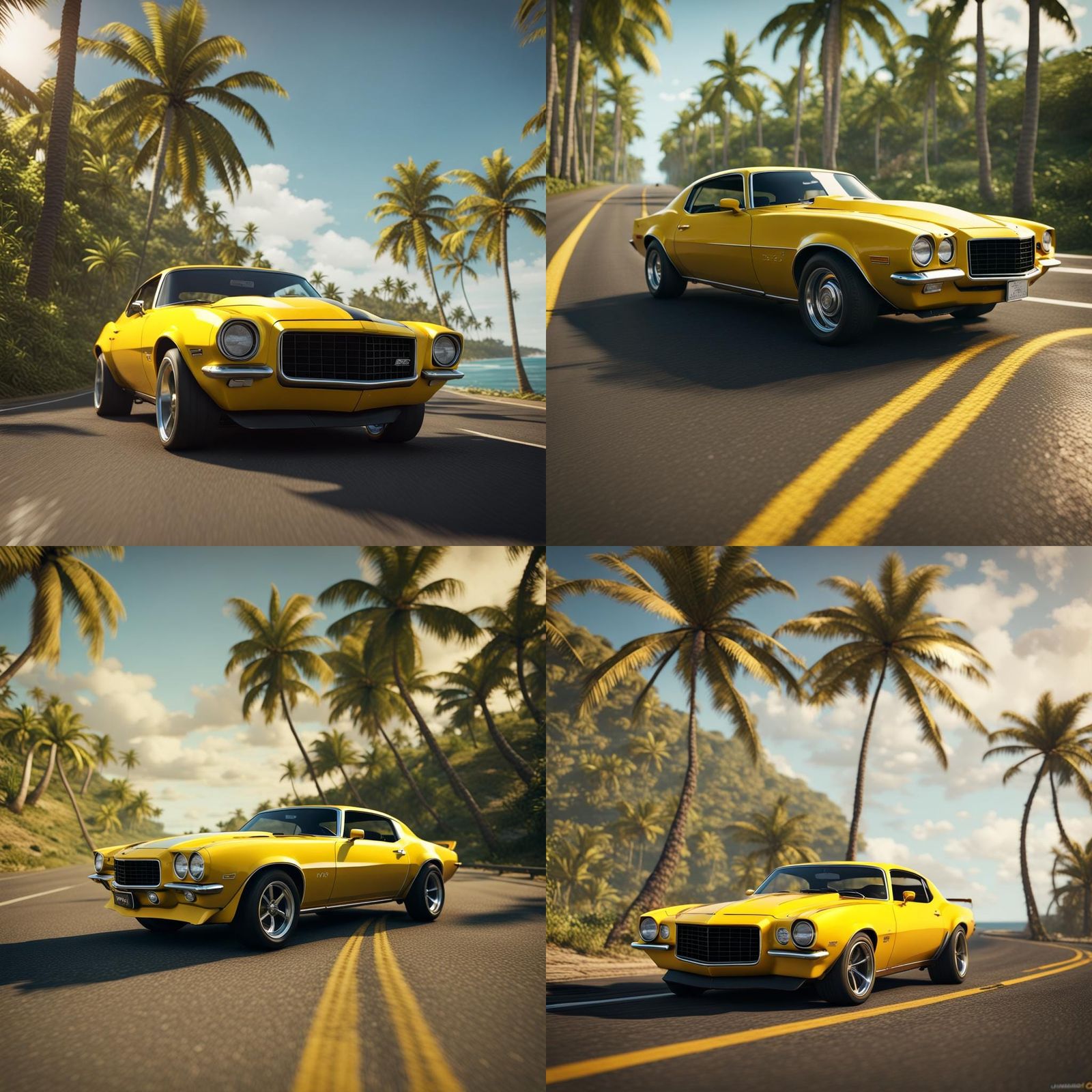 1971 Camaro SS on Tropical Highway, 3D Game Art
