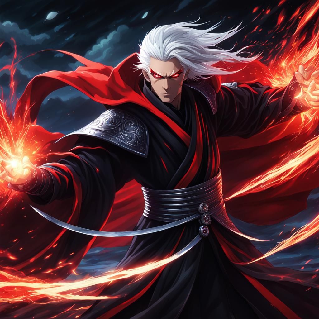 Anime Blood Mage Wields Red Energy Blades