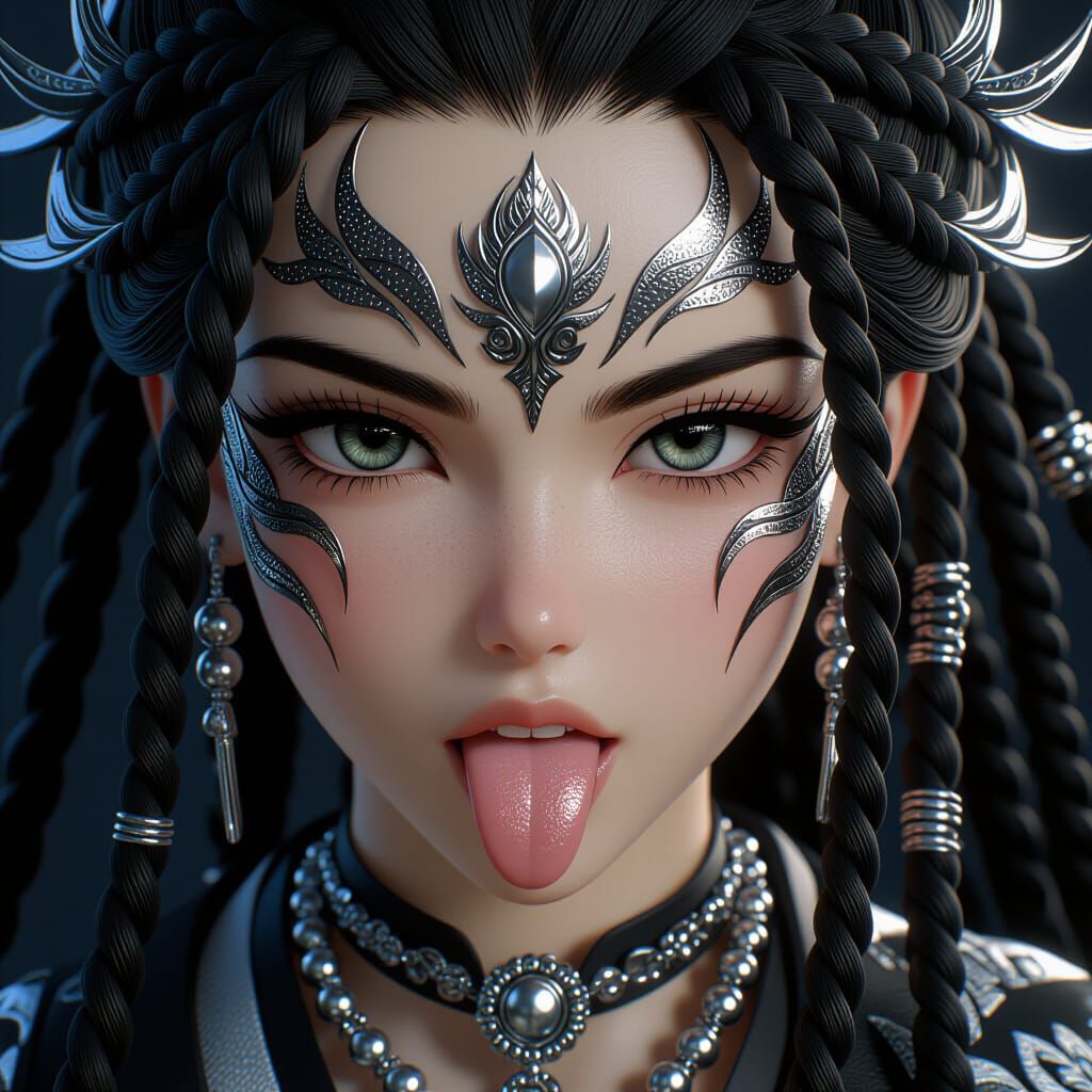 Hyperrealistic 3D Anime Girl With Dragon Face Paint