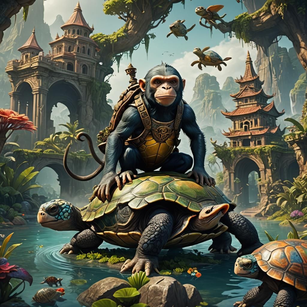 Monkey Turtle Hybrid in Detailed Matte Painting