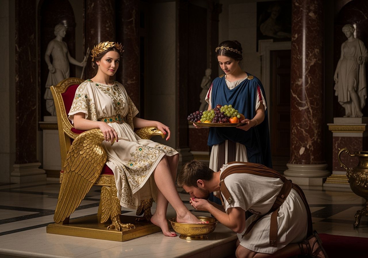 Roman Empress on Golden Eagle Throne, Photorealistic Style