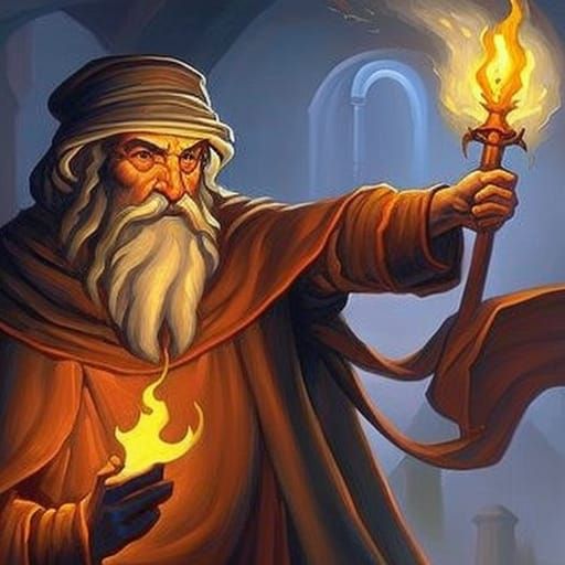 Mystical Wizard in Dungeon, Fantasy Digital Art