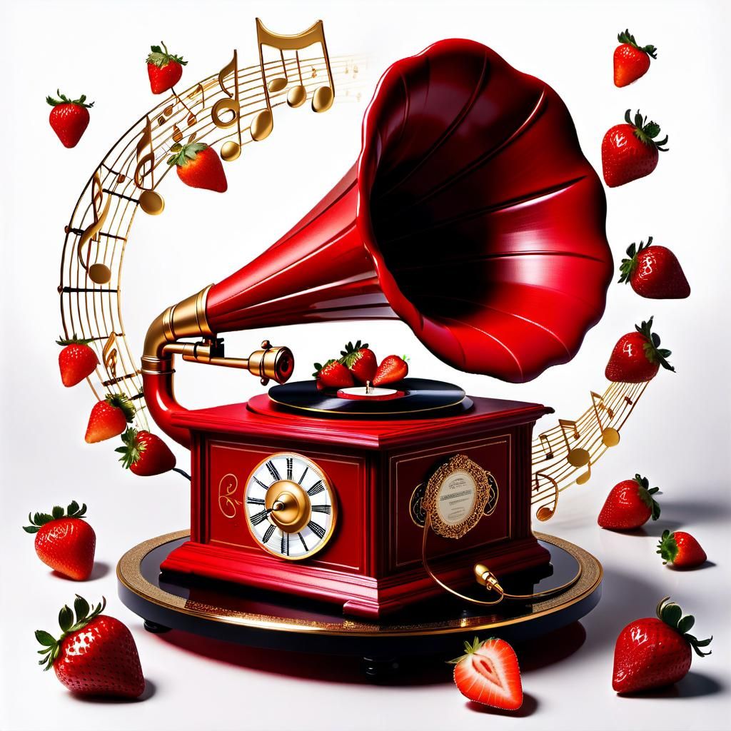 Strawberry Cake Gramophone with Music Notes