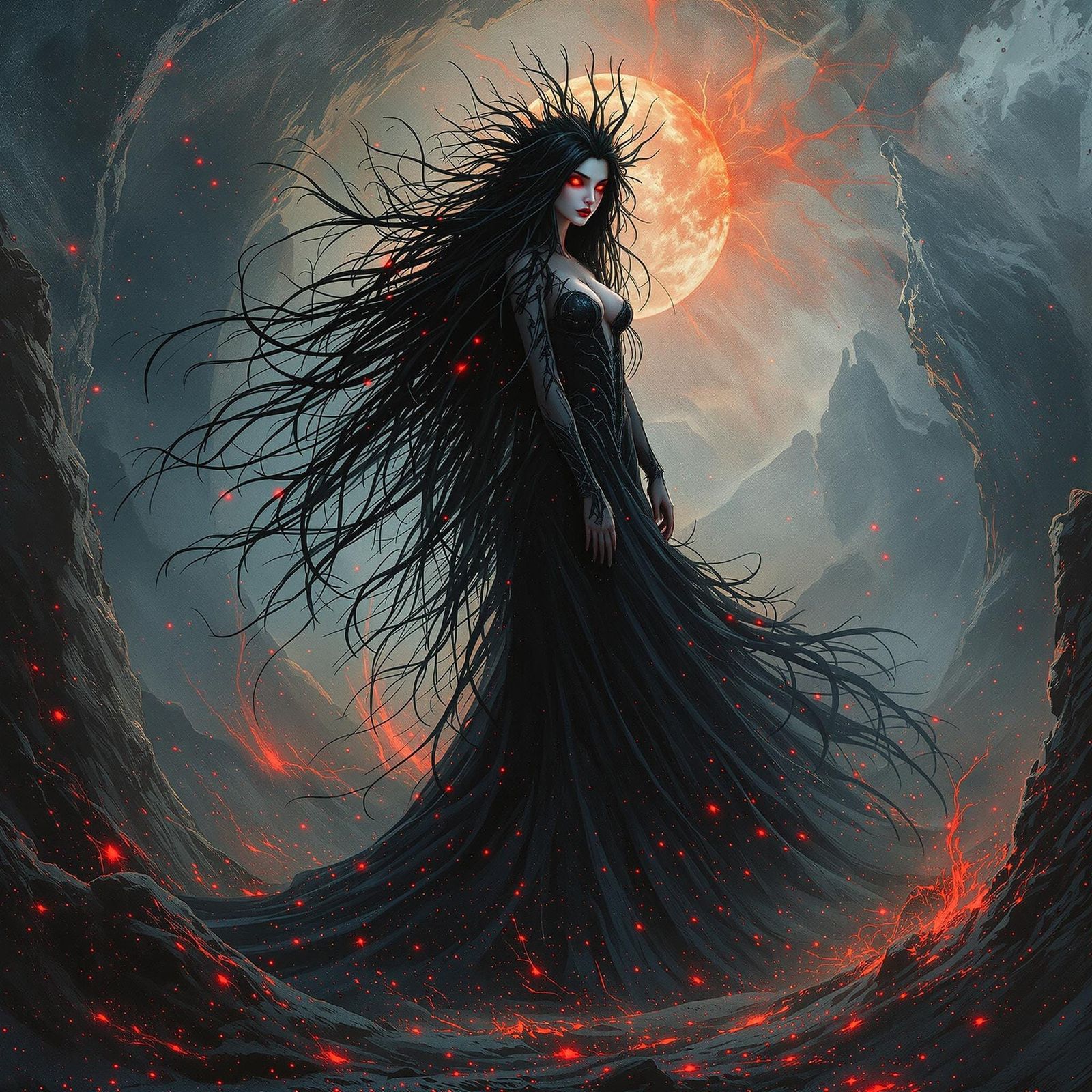 Stained Glass Cosmic Goddess on Horror Landscape