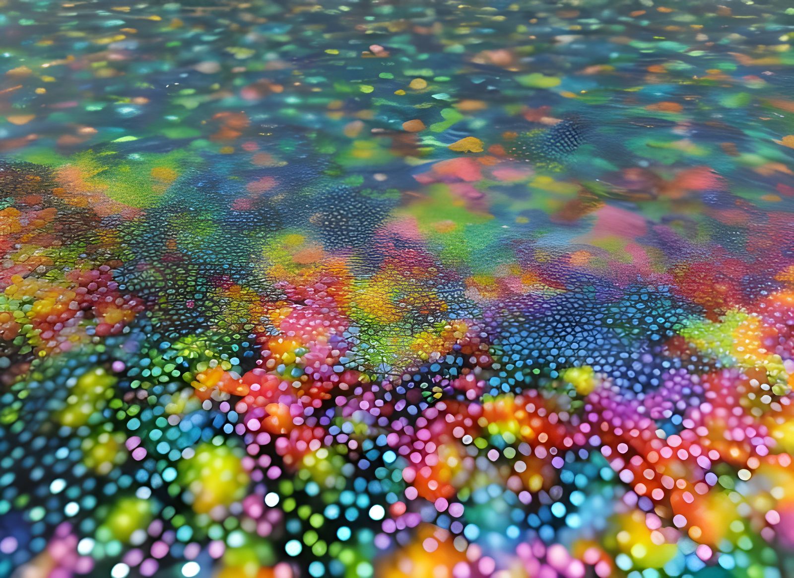 Fluorescent Pointillism Canvas Painting with Colorful Dots