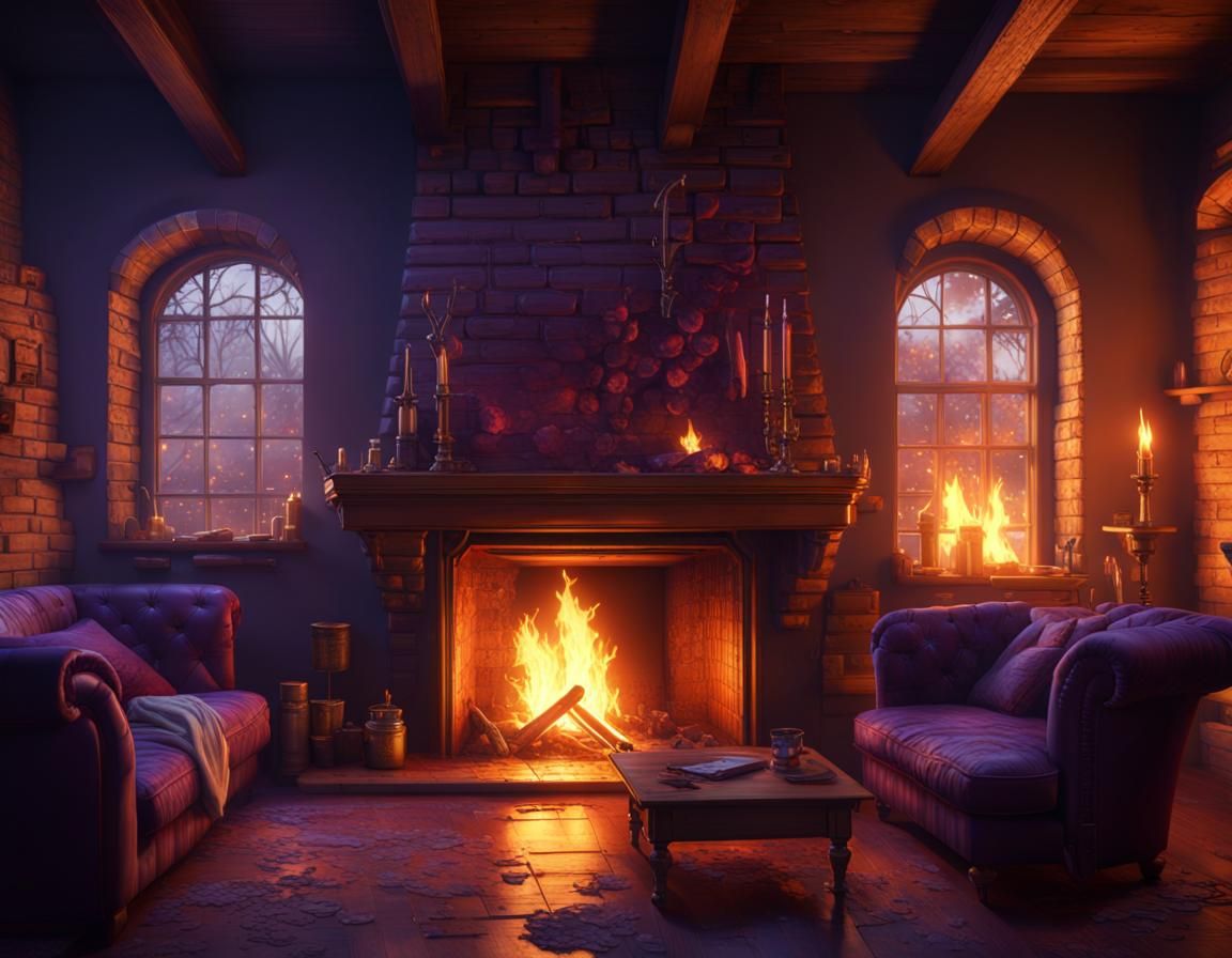Hyperdetailed Fireplace in Dark Fantasy Style