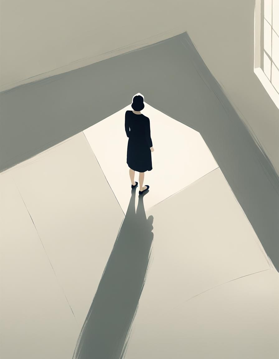Minimalist Woman in Empty Room Illustration