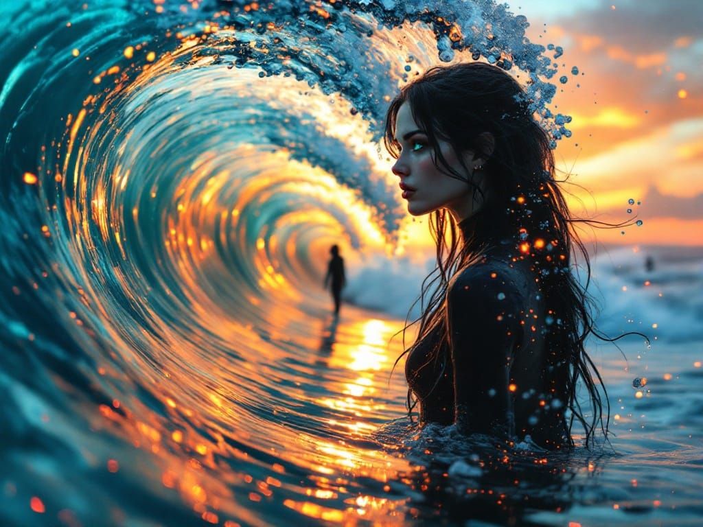 Gothic Surfer Goddess in Cosmic Wetsuit