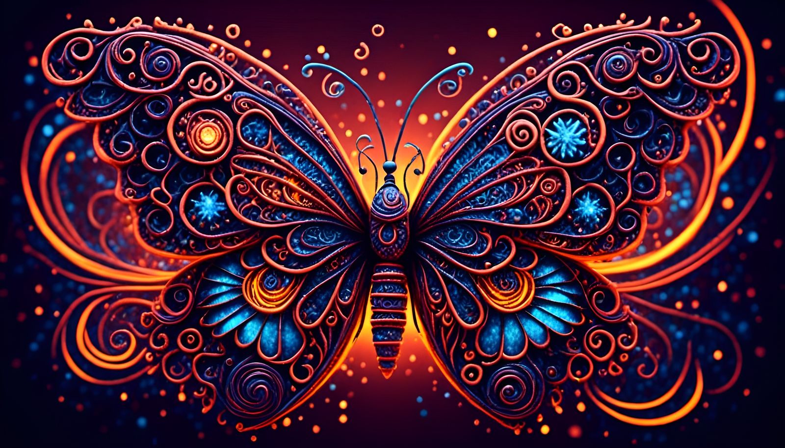 Intense 3D Butterfly with Zentangle Swirls in Van Gogh Style