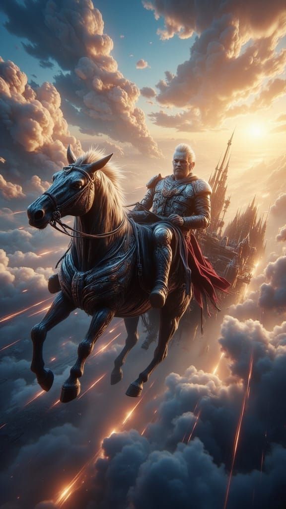 Armored War Chariot Soaring Across the Sky