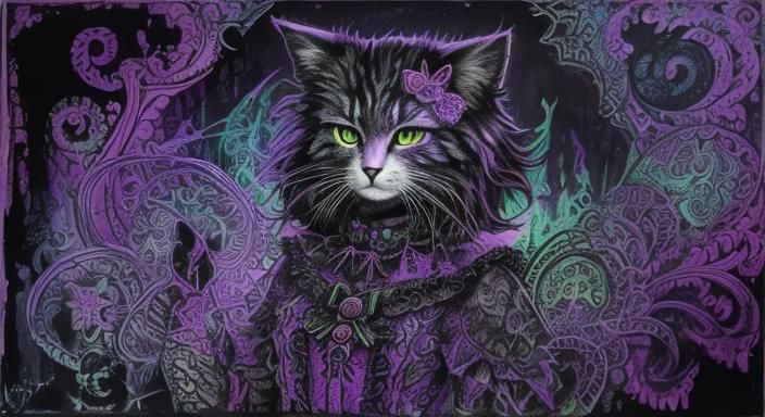 Gothic Zentangle Cat in Graffiti Street Art Style