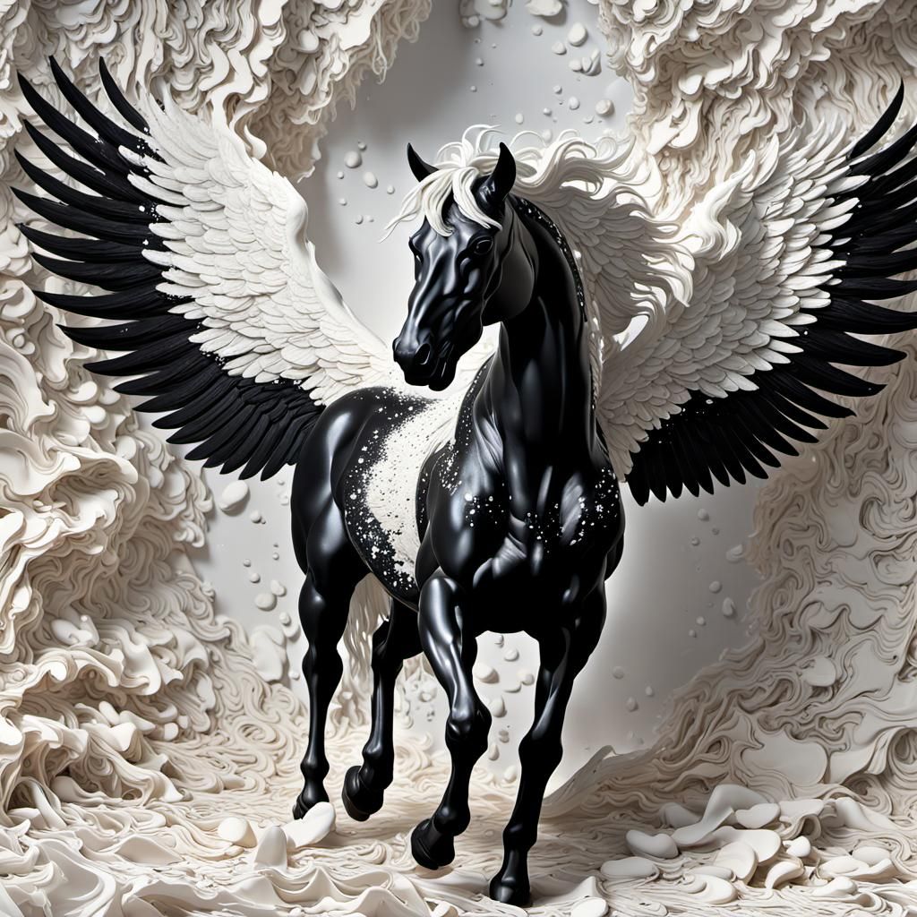 Mythical Pegasus Formed from Splashing Paint