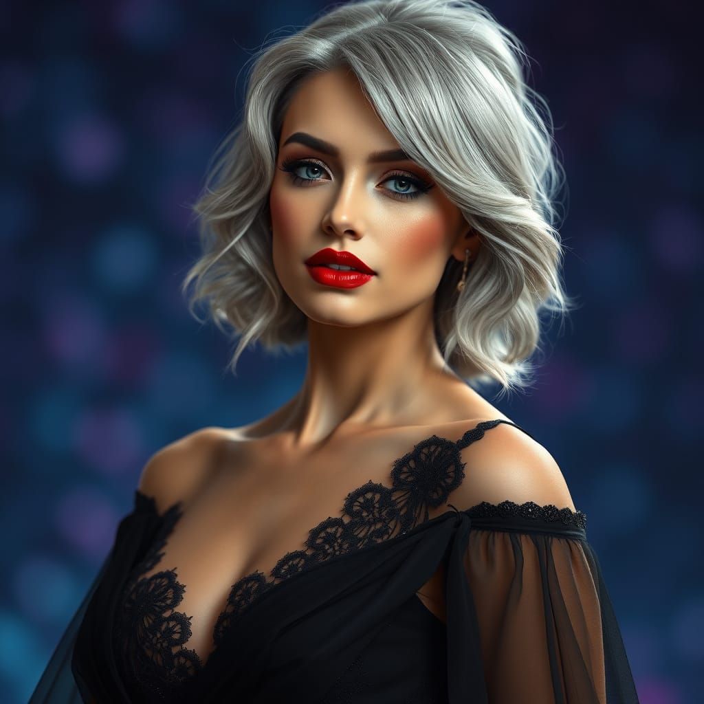 Elegant Woman in Vibrant Red Evening Gown