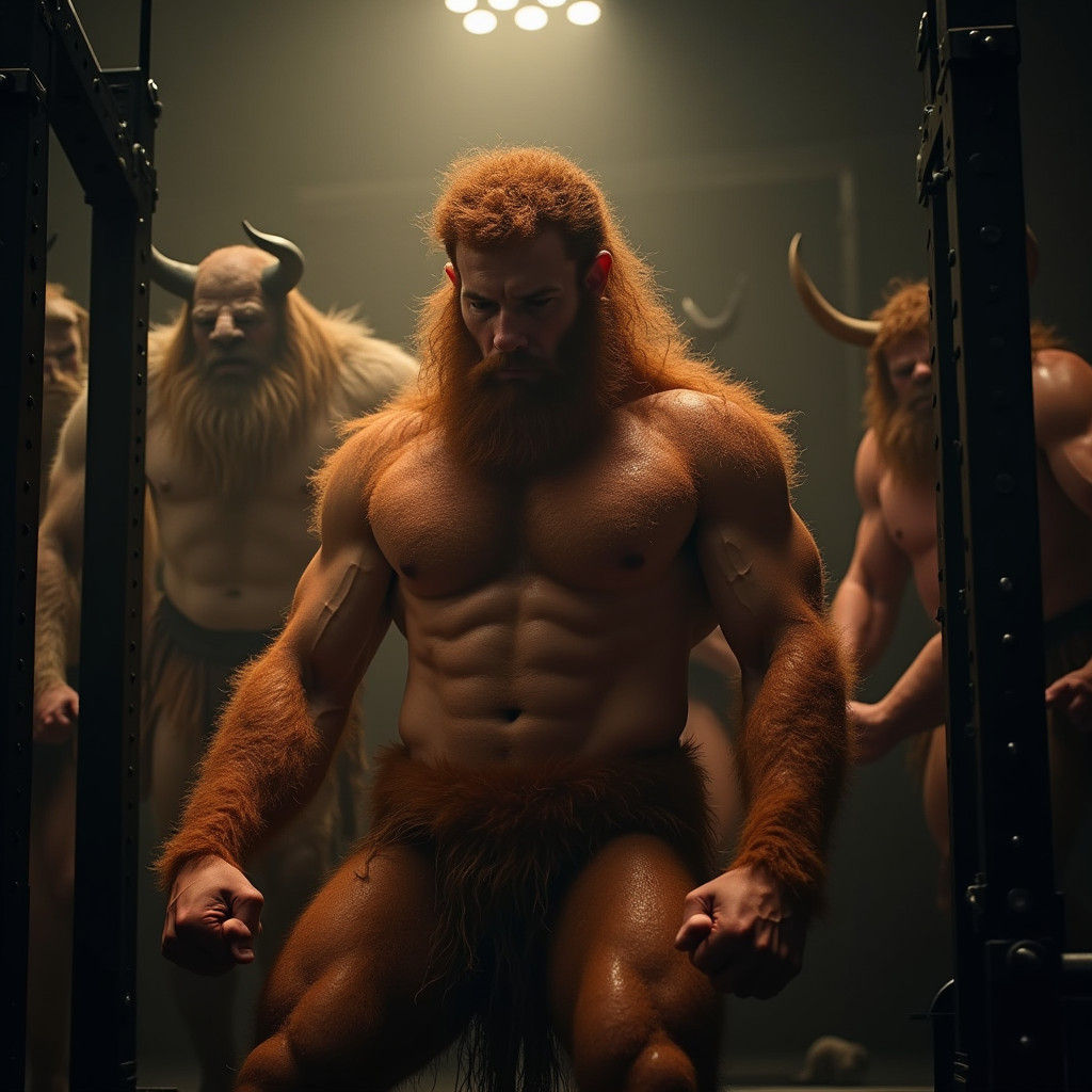Satyr Gym Workout in Cinematic Fantasy Style