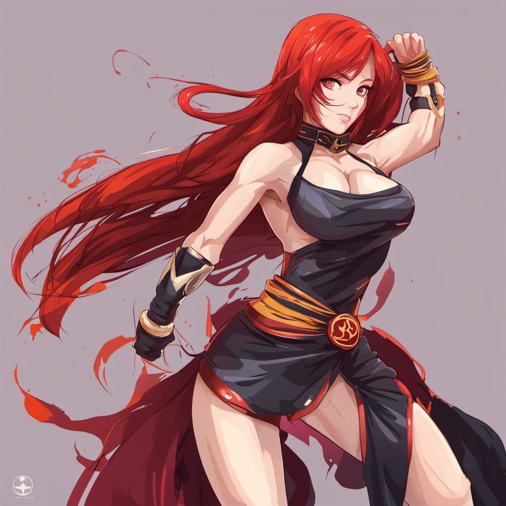 Red-Haired Girl in Anime Mortal Kombat Style