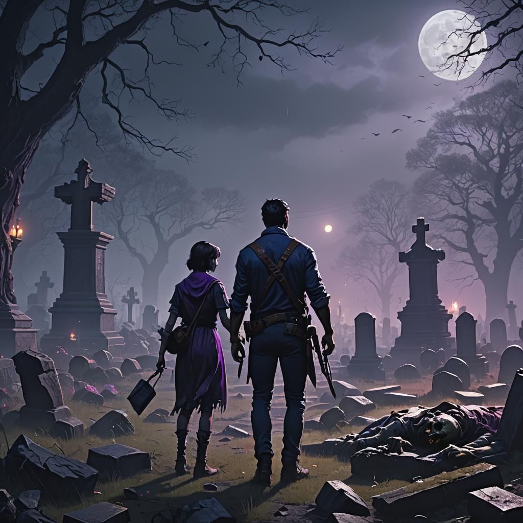 Ash Williams' Zombie Romance in Dark Fantasy Style