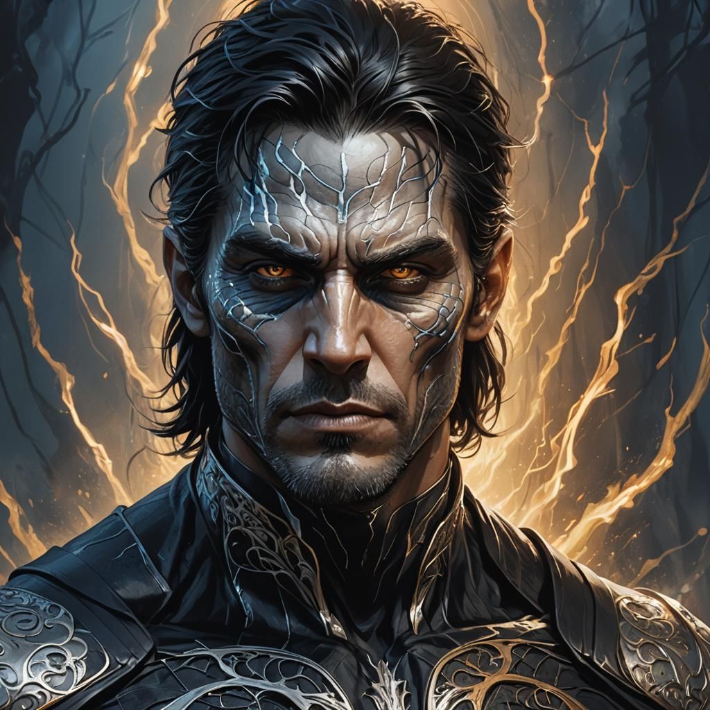 Silver-Skinned Man Portrait in Fantasy Art Style