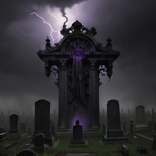 Haunted Cemetery in Lightning Storm: Horror Illustration